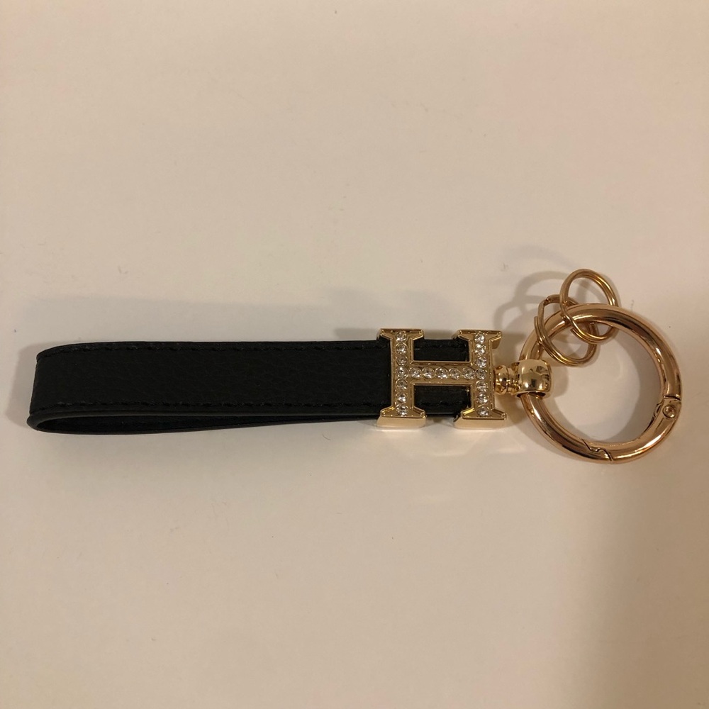 Black Keychain or Bag Charm with H Rhinestones NWOT
